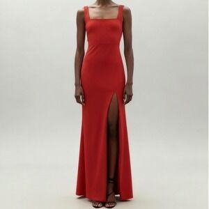 BHLDN Anthropologie Blake Square Neck Stretch Crepe Maxi Dress Cherry Red NEW